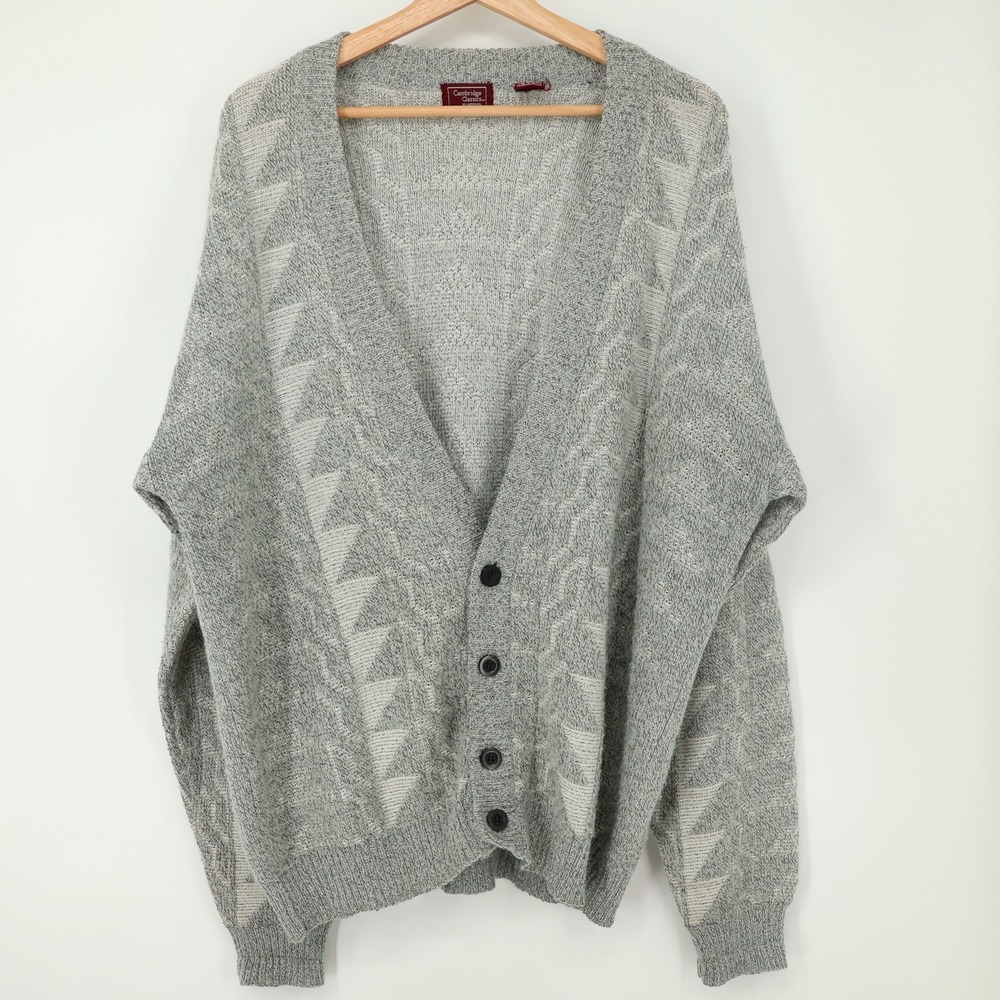 VTG Cambridge Classic Cardigan Sweater Men L Gray Fair Isle Grandpa Grunge 90's